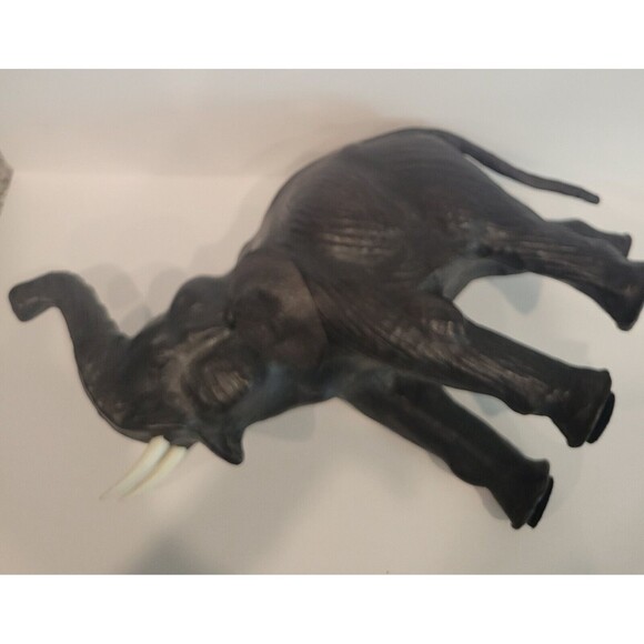 Elephant Black Leather Wrapped Vintage 13-14” Lucky Trunk Up Sculpture Statue - Picture 8 of 12